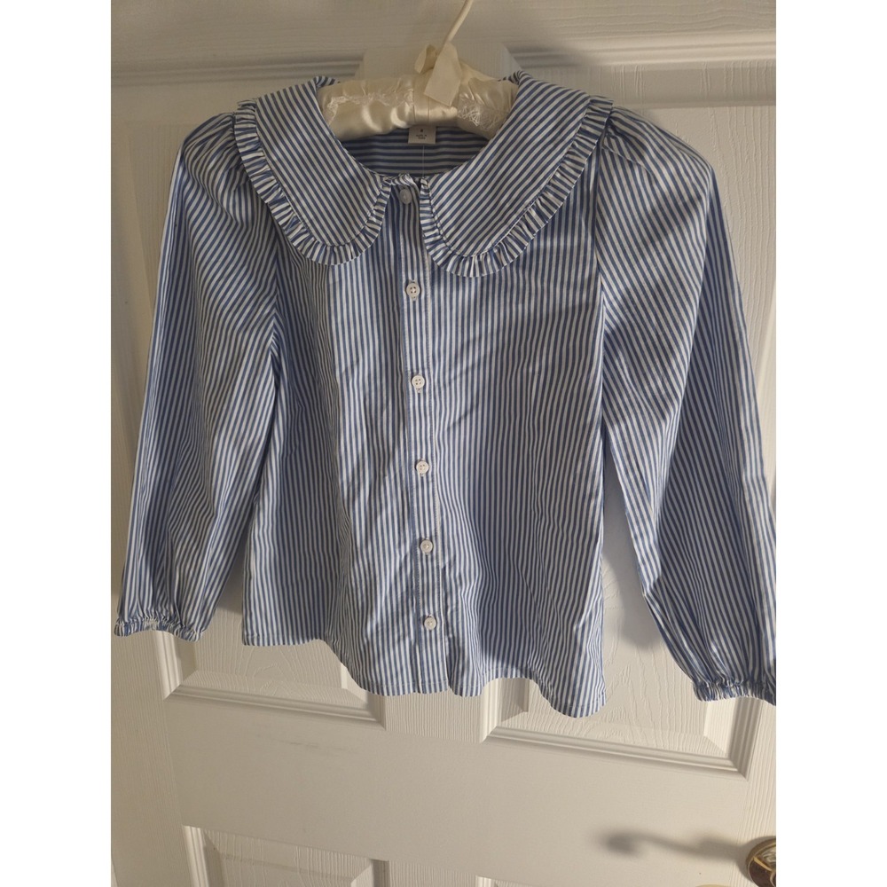 Crewcuts Girls Blouse Sz 8 Peter Pan ruffled collared striped button front NWT